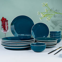 Deep Blue Ceramic Dinnerware - Set of 18