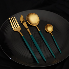 Gold and Teal Stainless Steel Cutlery Set of 4