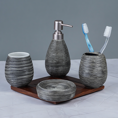 Grey Striped Bathroom Set