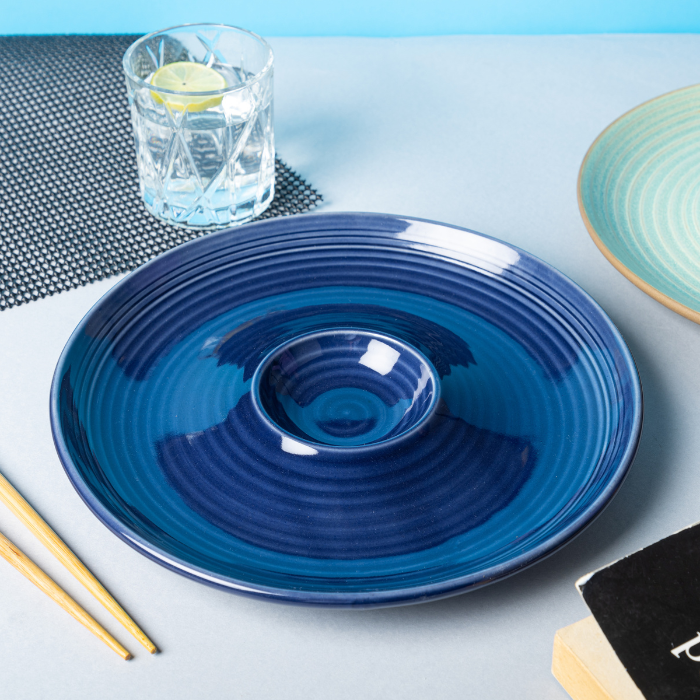 Blue Color Chip and Dip Platter with Spiral Design Main image