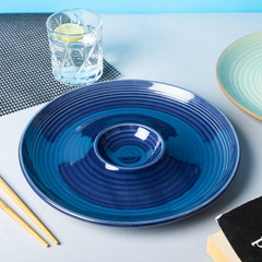 Blue Color Chip and Dip Platter with Spiral Design