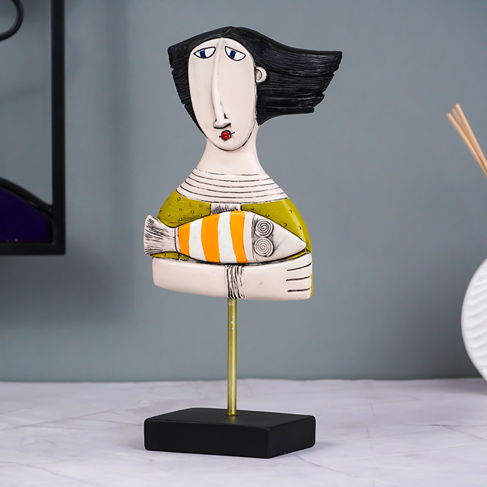 Abstract Woman Sculpture with Orange Striped Fish