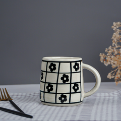 Ceramic Mug with Black Floral Design