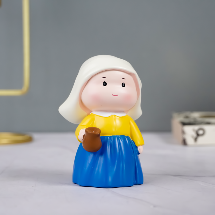 Yellow and Blue Dutch Girl Figurine with White Bonnet