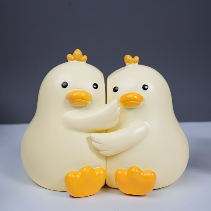 Yellow Ceramic Duck-Shaped Hugging Bookends