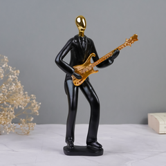 Black and Gold Musician Sculpture with Guitar - Modern Art Decor