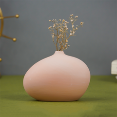 Matte Pink Pebble Vase with Organic Shape