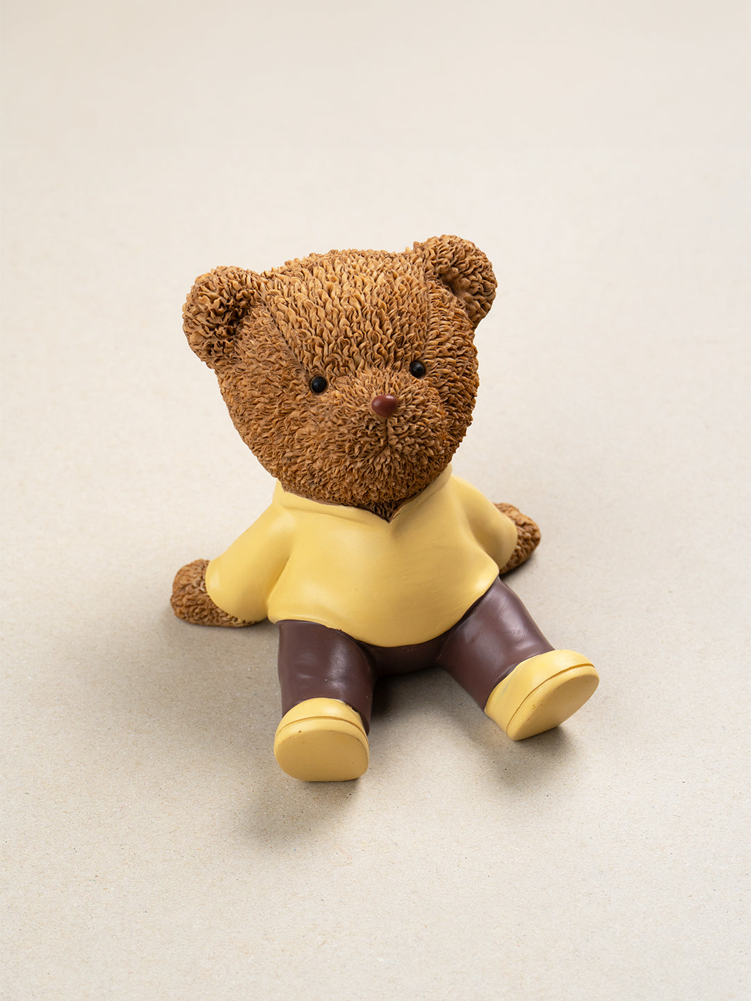 Brown Teddy Bear Figurine in Yellow Hoodie Main image