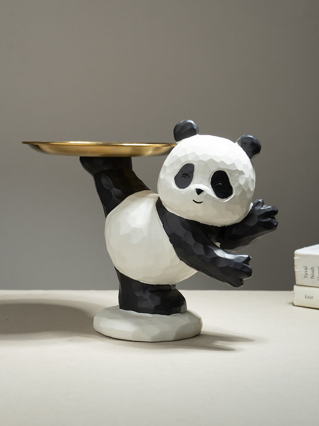 Black and White Panda Figurine with Gold Tray Holder Main image