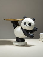 Black and White Panda Figurine with Gold Tray Holder