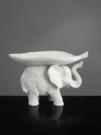 White Resin Elephant with Leaf Platter