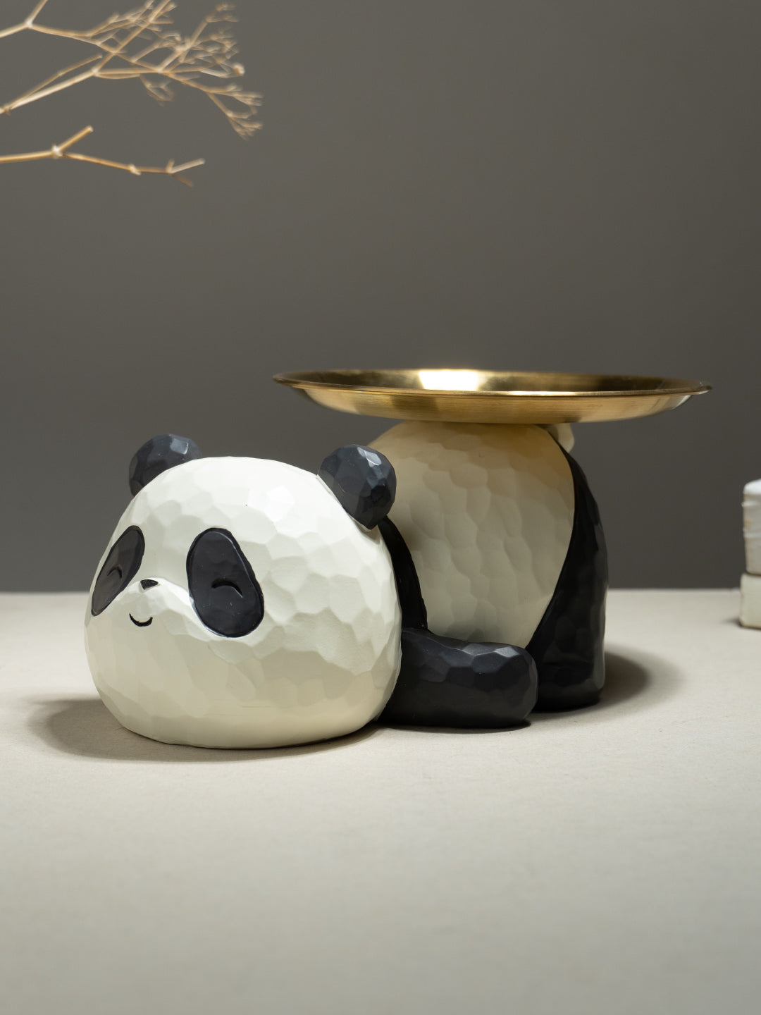 Panda-Shaped Figurine with Gold Plated Tray Main image