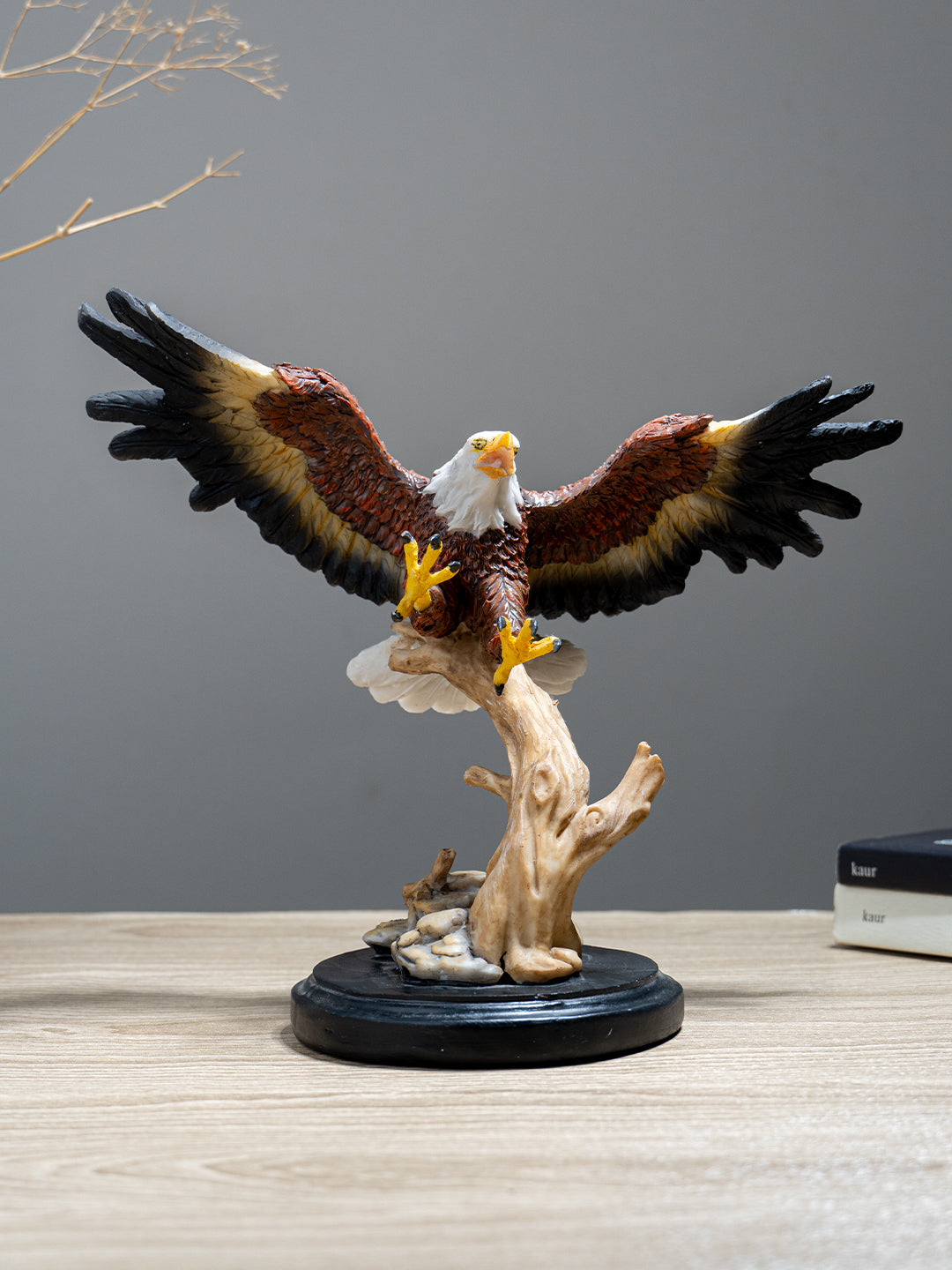 Bald Eagle Figurine on Wooden Perch Main image