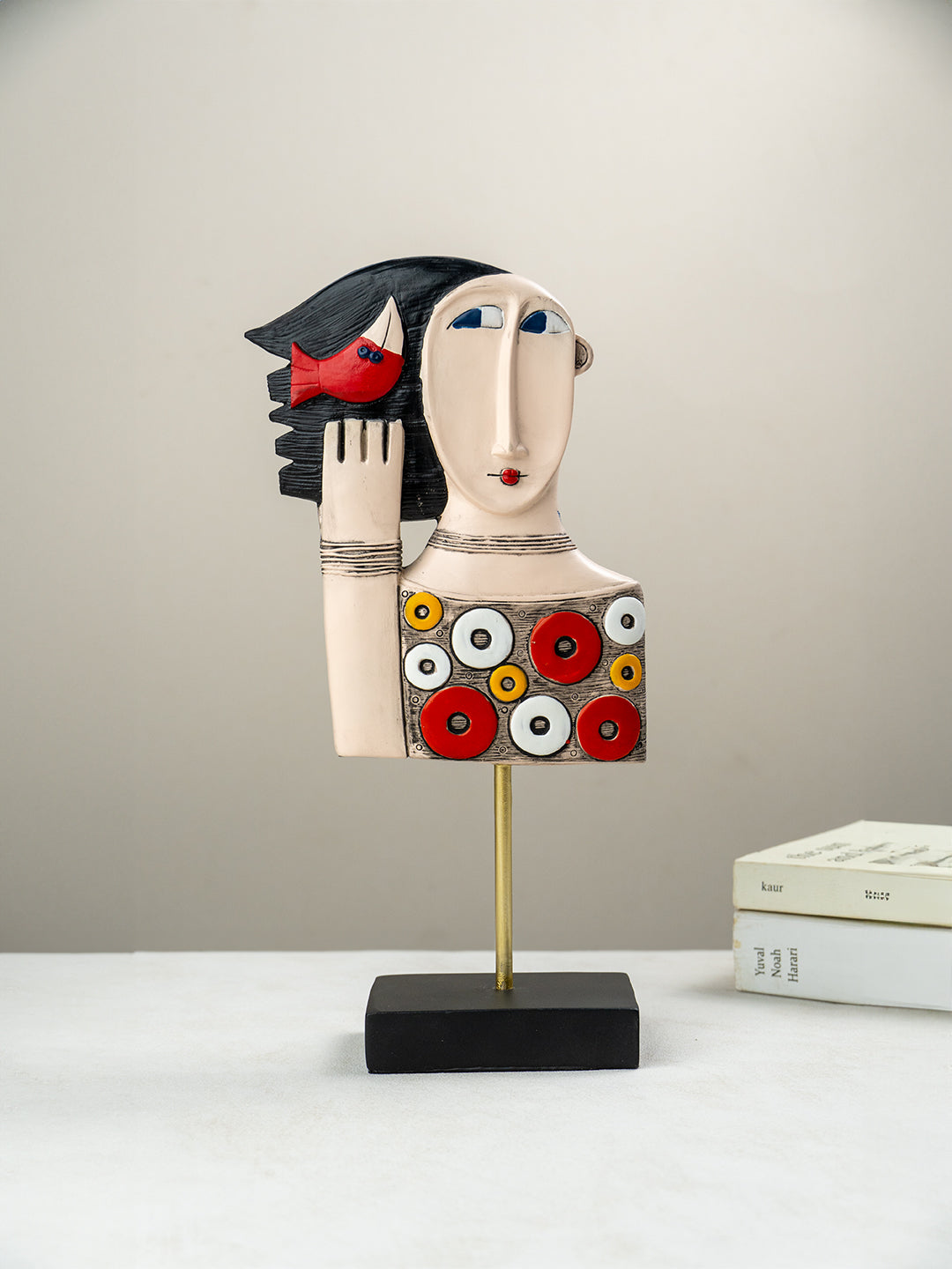 Colorful Abstract Face Sculpture with Red Bird Main image