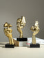 Artistic Gold Resin Abstract Face Sculptures | Set of 3