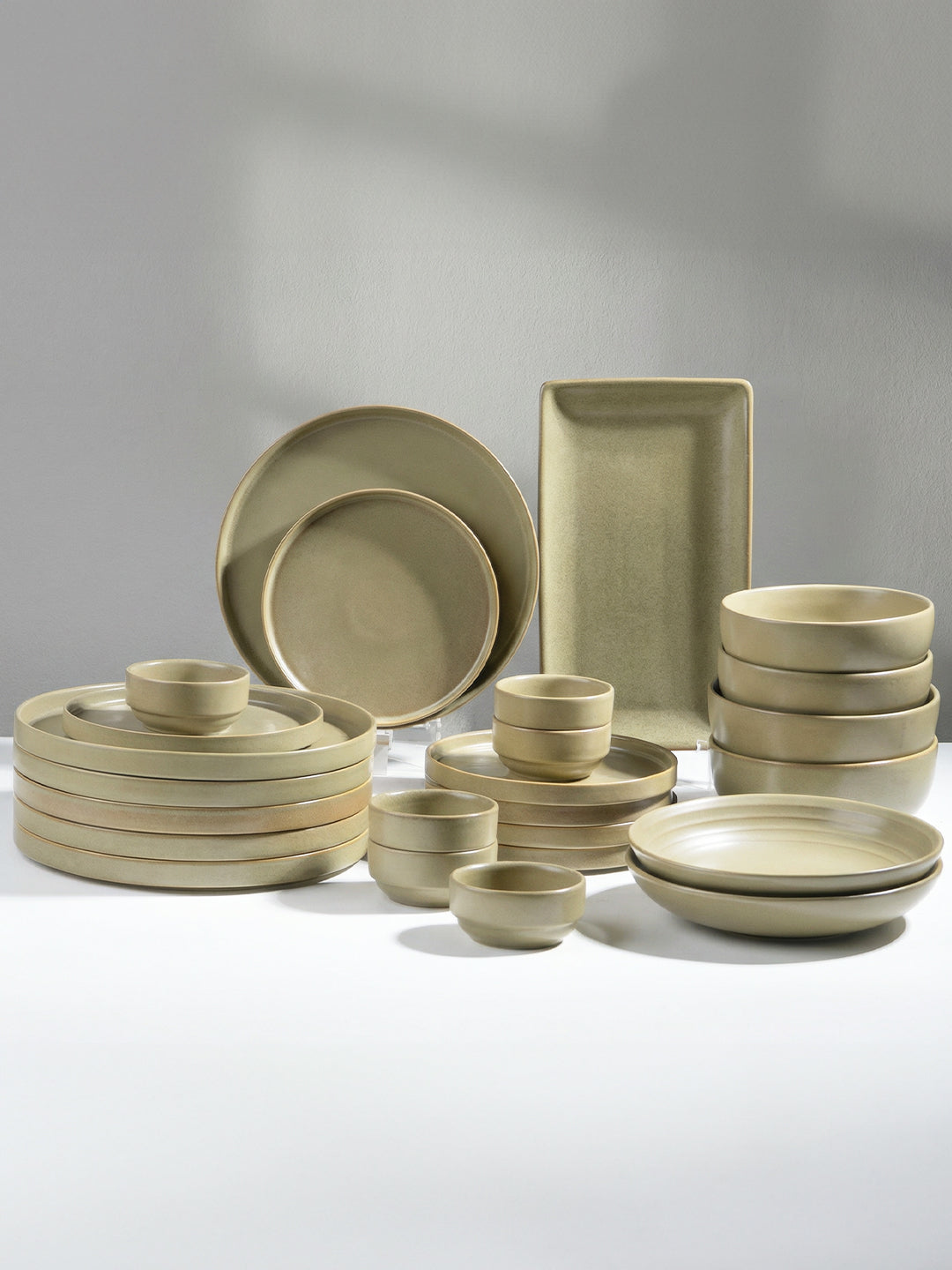 Modern Rustic Olive Green Ceramic Dinner Set of 25 Main image