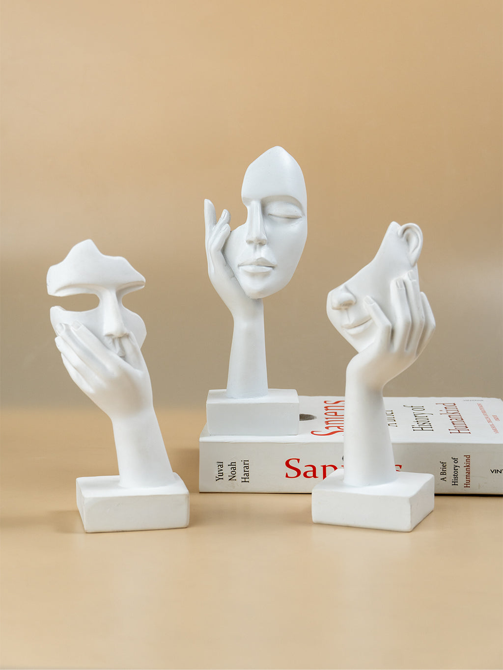 White Abstract Face Sculptures Set of 3