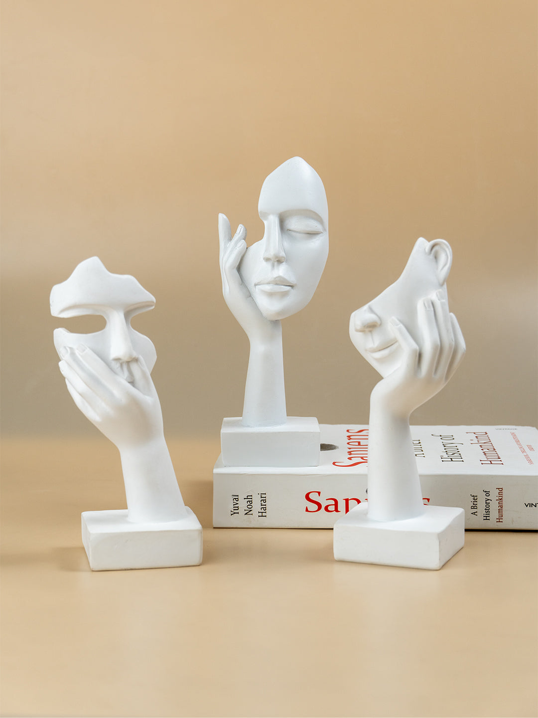 White Abstract Face Sculptures Set of 3
