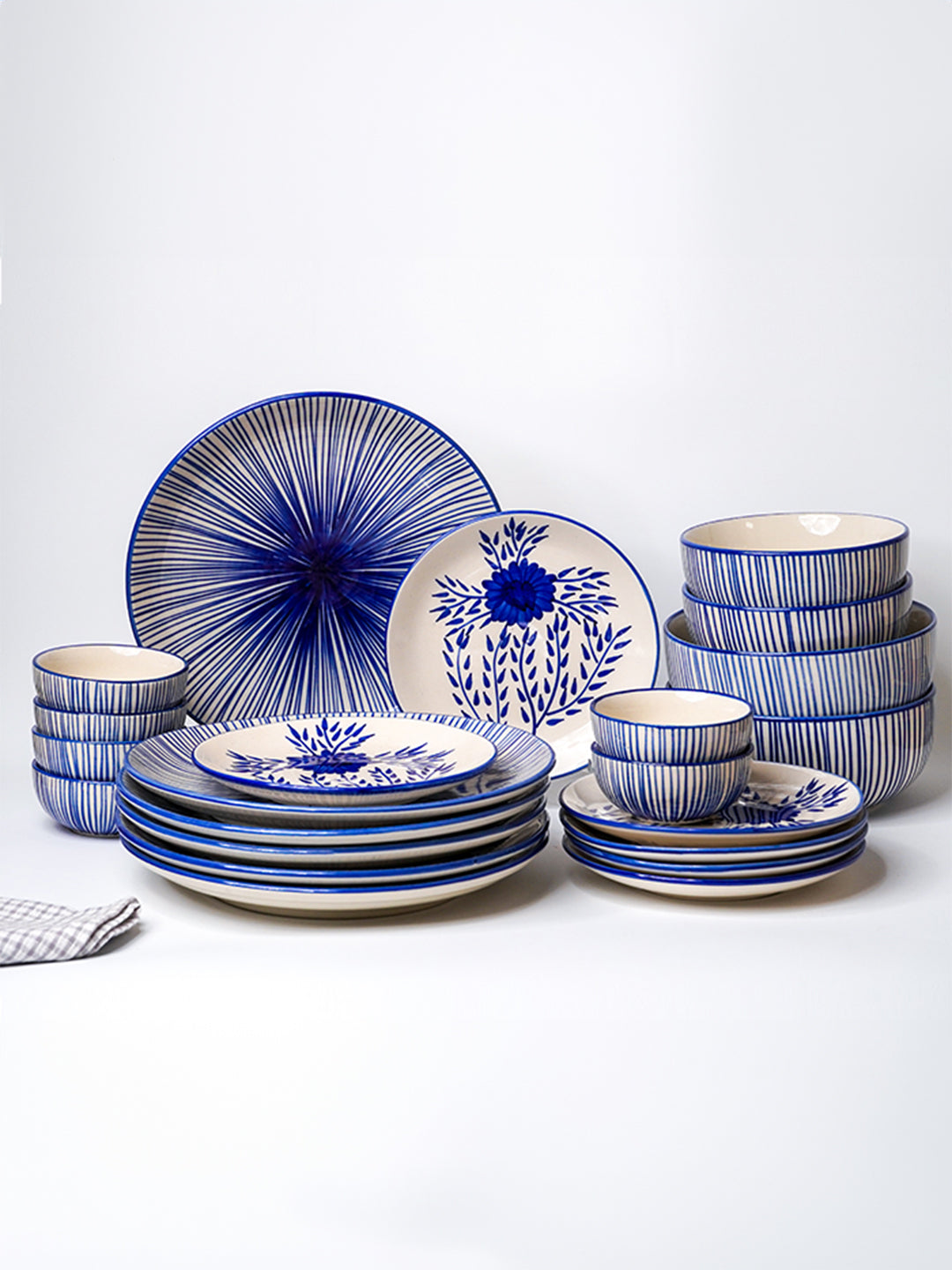 Blue Floral Hand-Painted Ceramic Dinner Set of 22 Main image