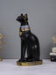 Black Egyptian Cat Statue with Golden Jewelry and Colorful Collar