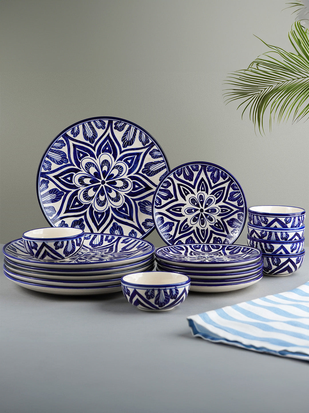 Blue Floral Mandala Design Dinnerware - Set of 18 Main image