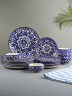 Blue Floral Mandala Design Dinnerware - Set of 18