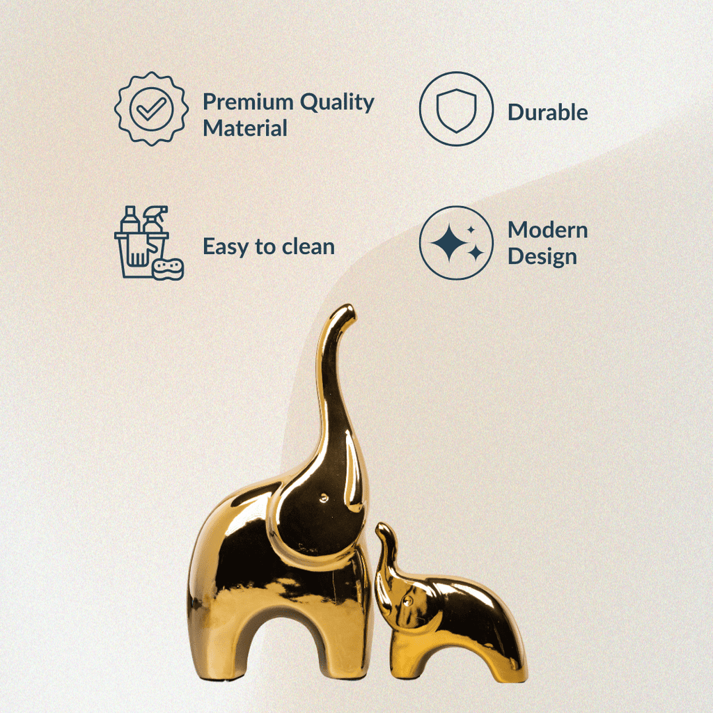 2 pcs Golden Cartoon Elephant for Living Room - The Golden Theory