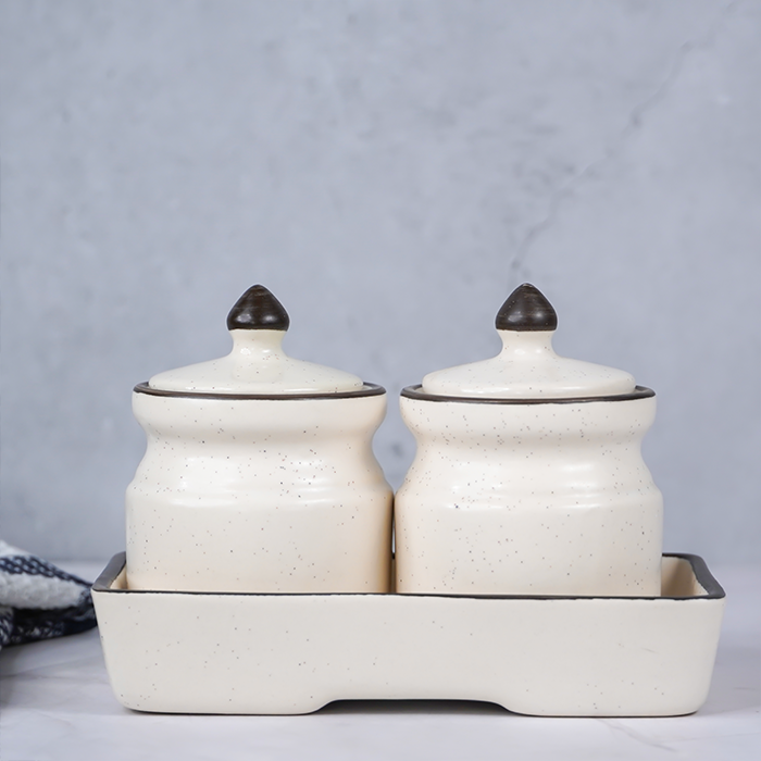 White Ceramic Pickle Jar Set | Set of 2