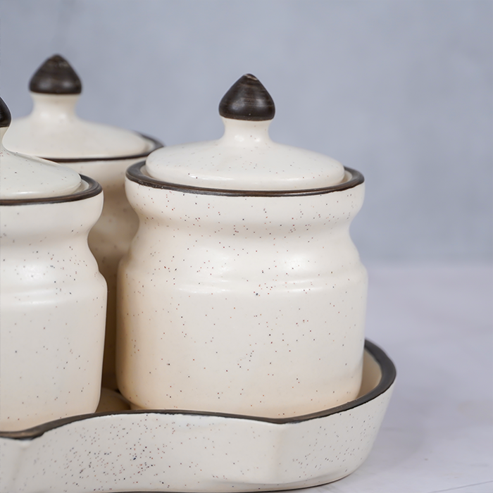 White Ceramic Pickle Jar Set | Set of 3