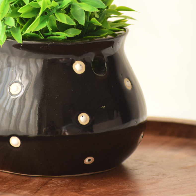 Black Ceramic Matka Shaped Planter