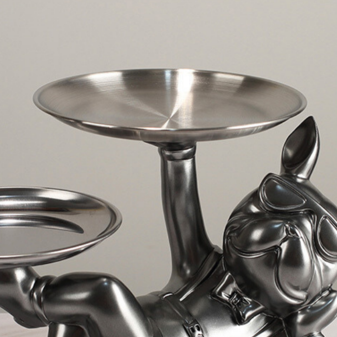 Resting Dog with Plates Sculpture Secondary image