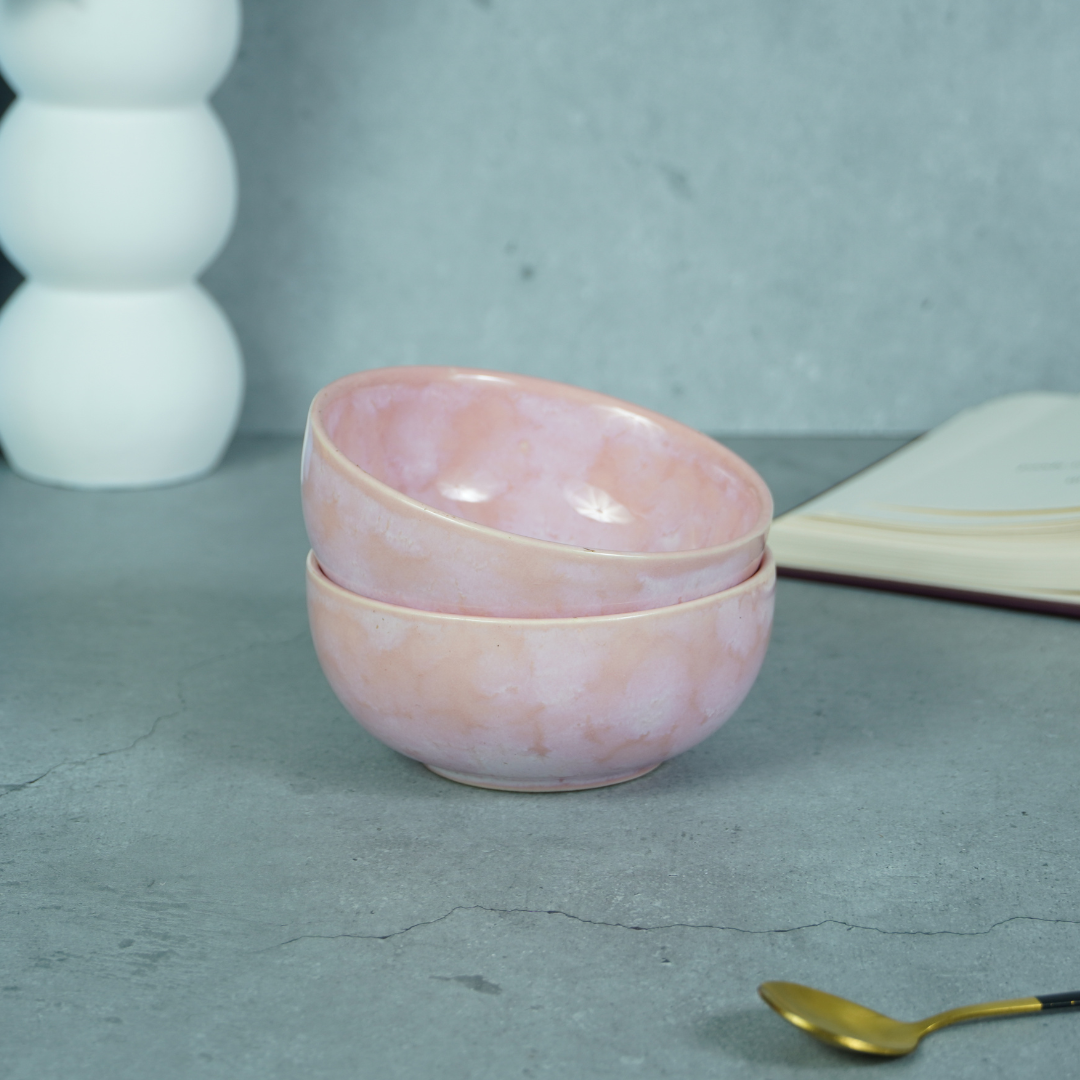 Pink Ceramic Pearl Palette Bowl | Set of 2