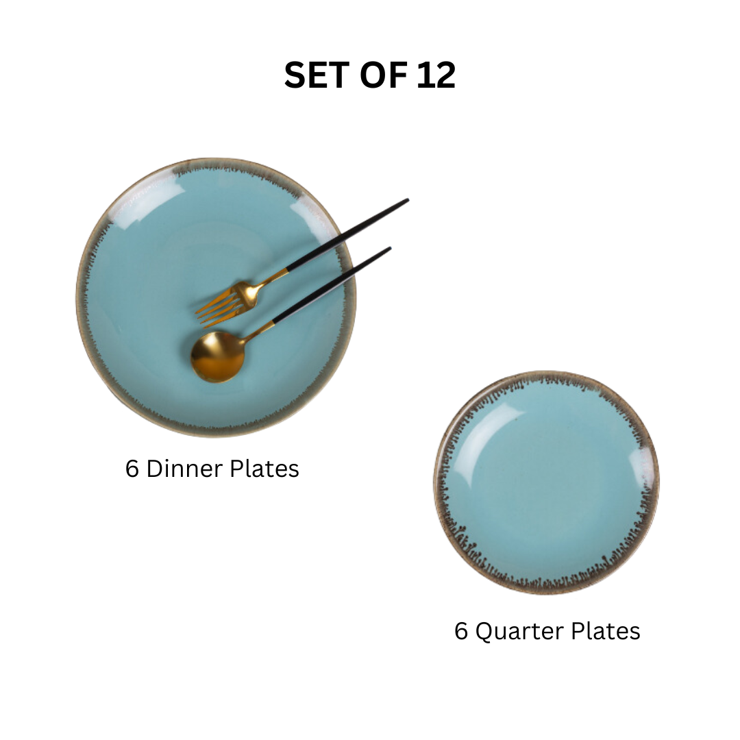 Blue Color Dinner Set - Set of 12