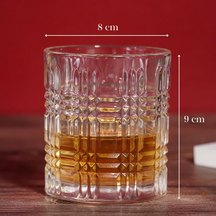 Clear Grid Pattern Design Whiskey Glasses - Set of 6