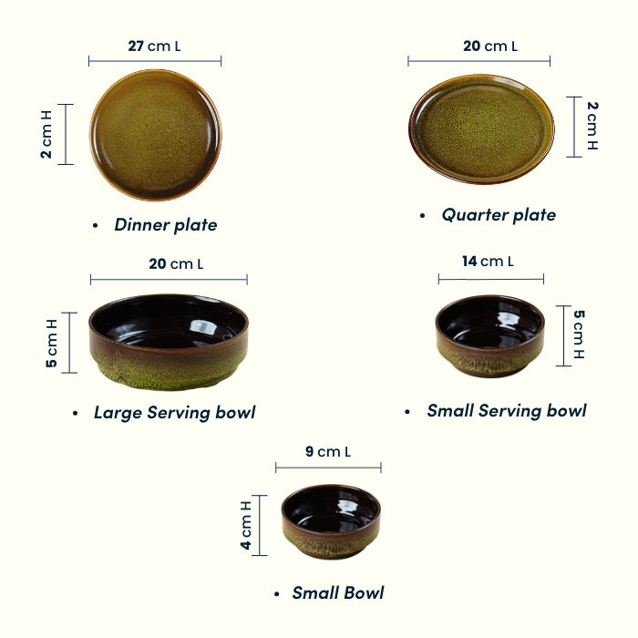 Modern Rustic Green Ceramic Dinner Set of 22 Piece