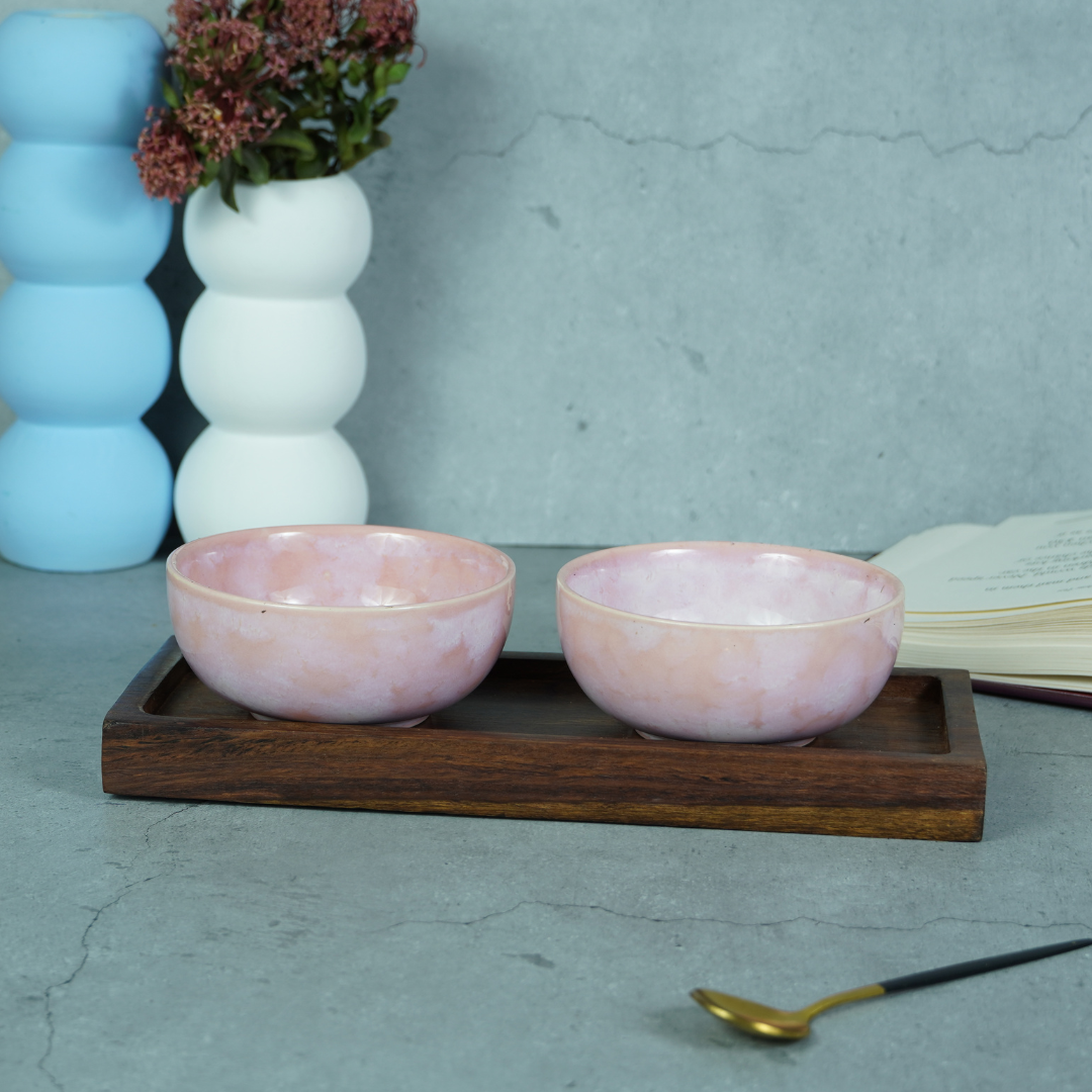 Pink Ceramic Pearl Palette Bowl | Set of 2