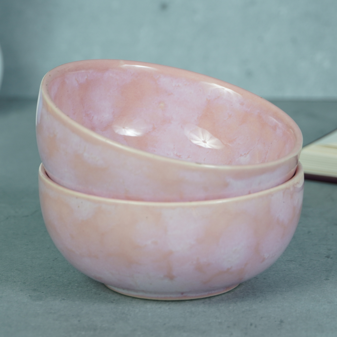 Pink Ceramic Pearl Palette Bowl | Set of 2