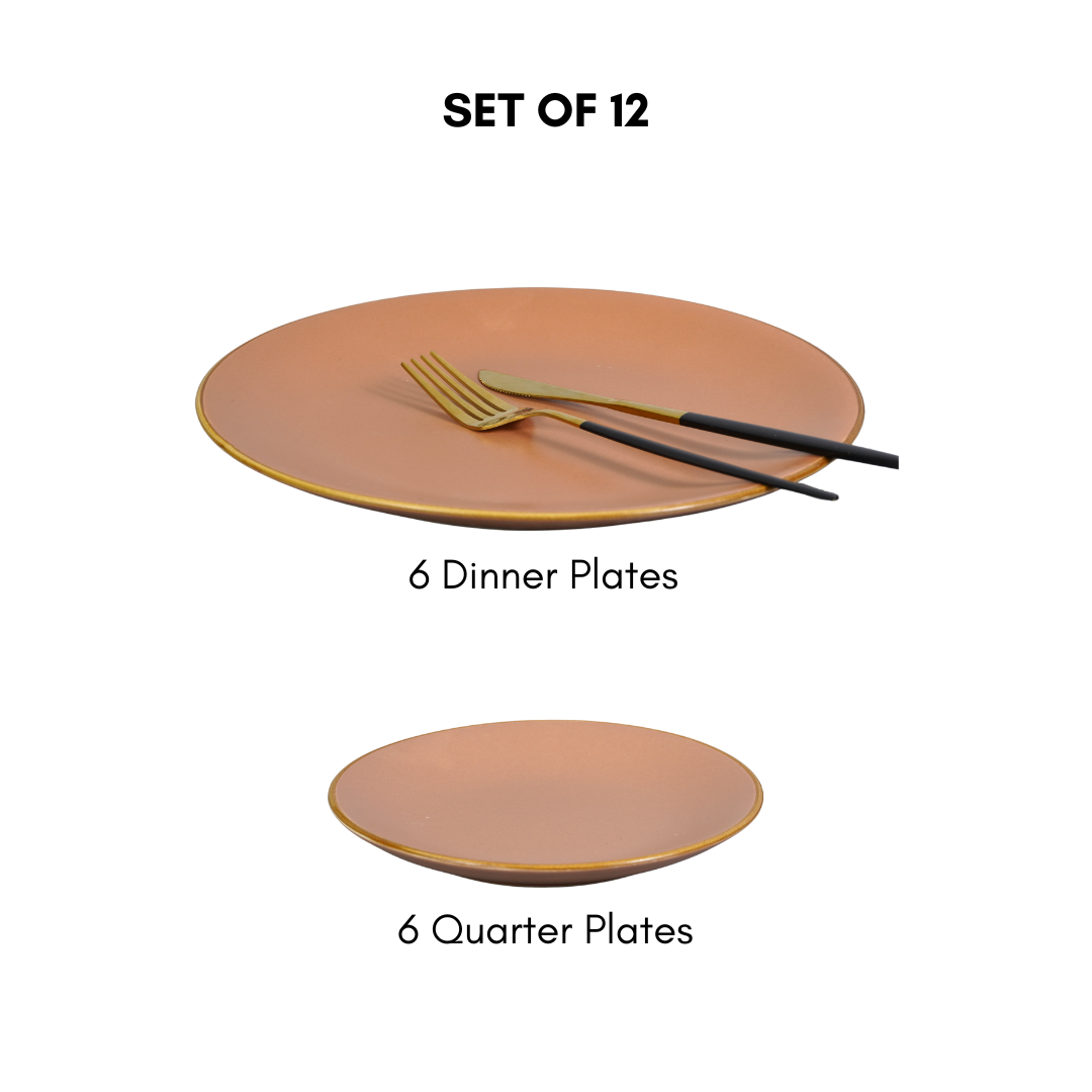 Rose Gold Ceramic Dinner Set (Set of 12)