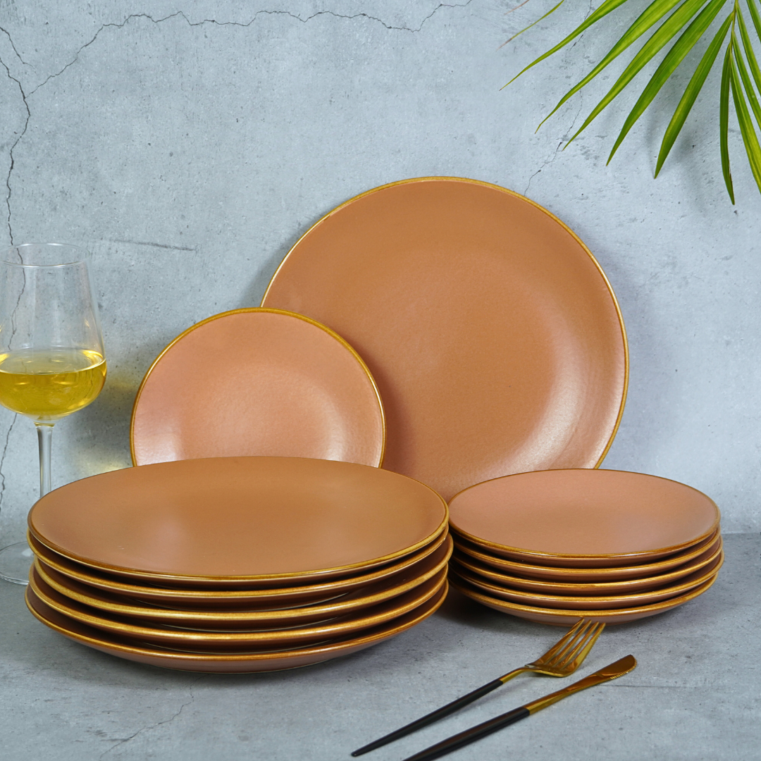 Rose Gold Ceramic Dinner Set (Set of 12)