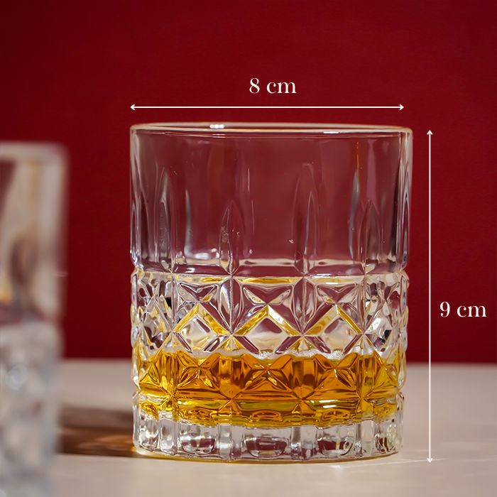 Diamond Grid Cut Design Whiskey Glasses - Set of 6