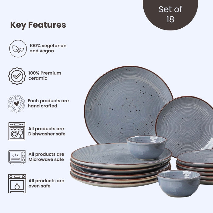 Pebble Grey Ceramic Dinner Set (Set of 18)