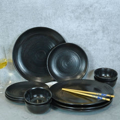 Black Monochrome Spiral Ceramic Dinner Set for 4 (Set of 12)