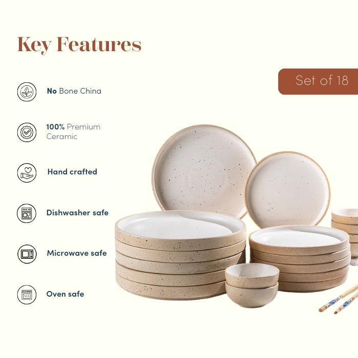 Speckled Beige Ceramic Dinner Set – Set of 18