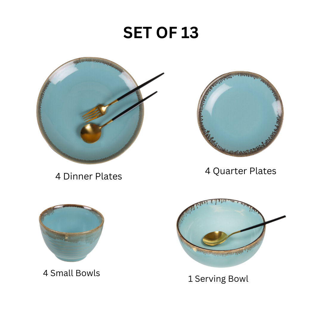 Blue Color Dinner Set - Set of 13