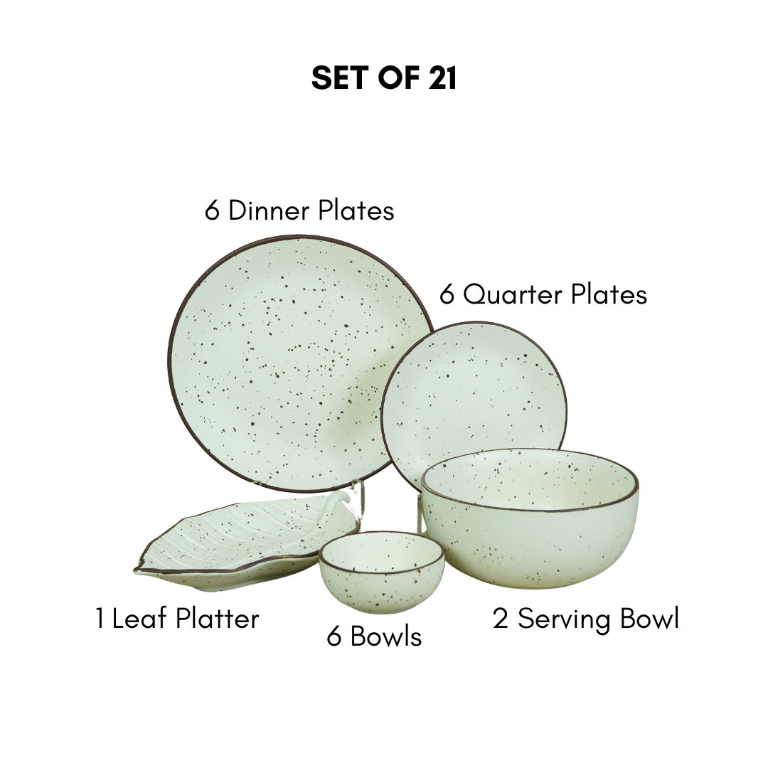 White Ceramic Speckled Dinner Set (Set of 21)