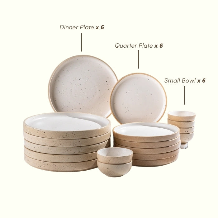 Speckled Beige Ceramic Dinner Set – Set of 18