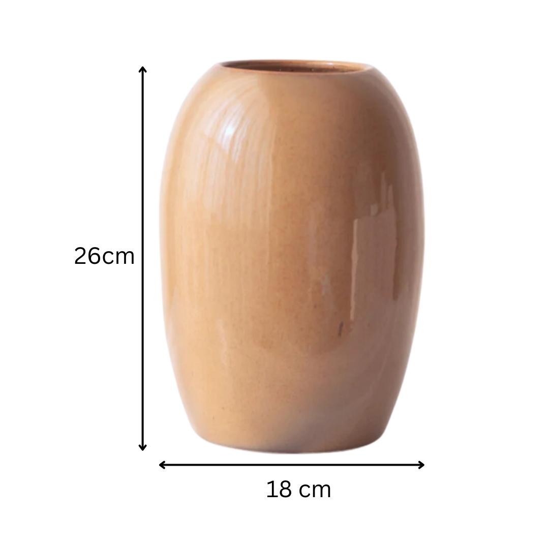 Brown Ceramic Oval Shaped Flower Vase