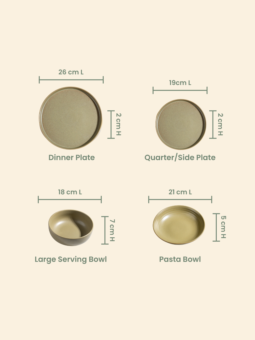 Modern Rustic Olive Green Ceramic Dinner Set of 25