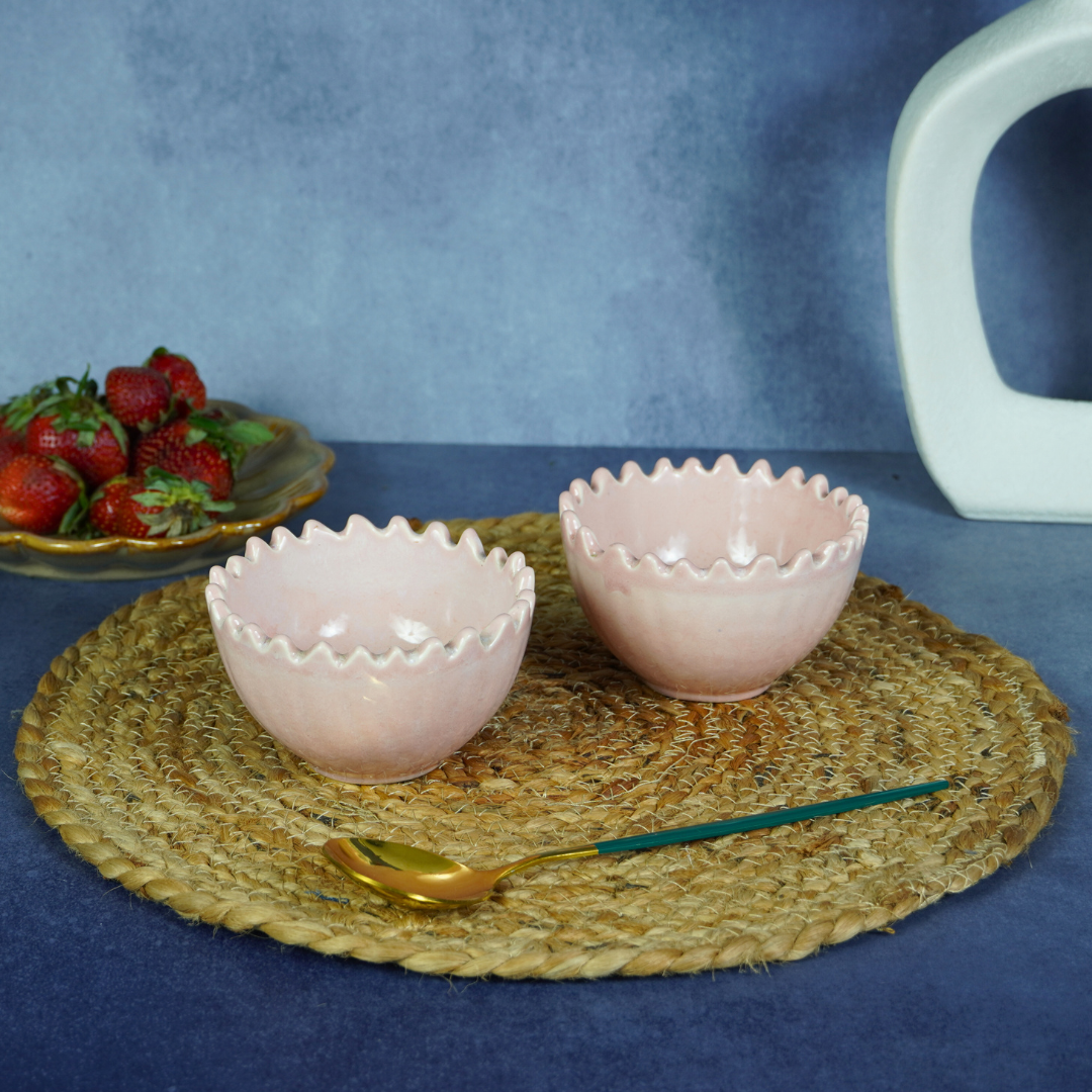 Pretty in Pink Ceramic Wavy Bowl | Set of 2