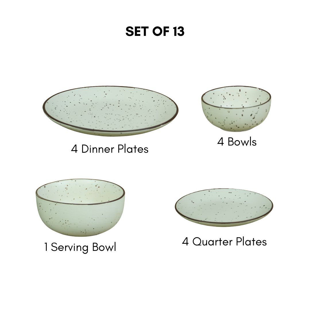 White Ceramic Speckled Dinner Set (Set of 13)